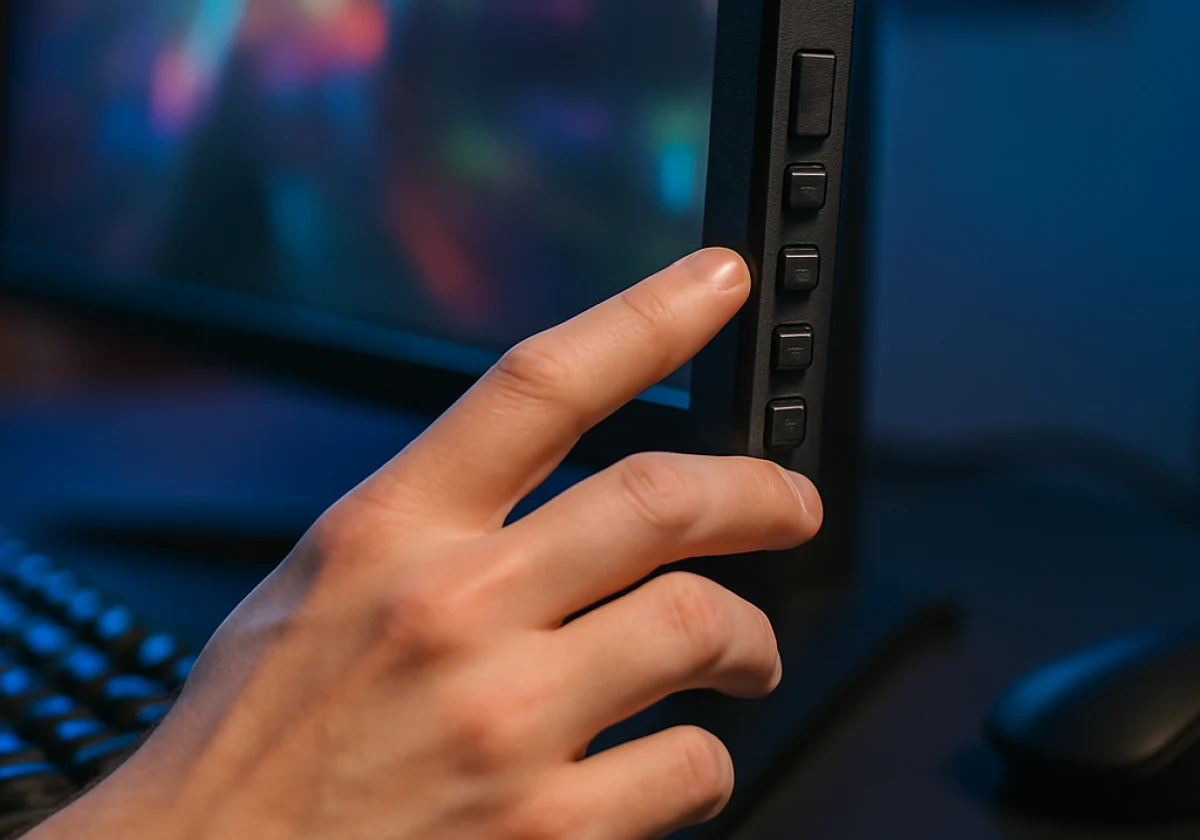 Close-up of a hand reaching toward and pressing the control buttons